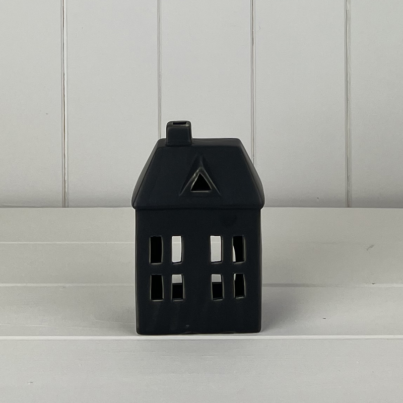 Medium Black Ceramic House Tealight Holder detail page